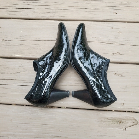 Vintage 90s Aquatalia Black Leather Croc Grain Embossed Ankle Boots Booties 6 - Picture 3 of 8